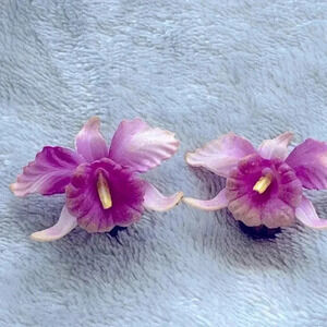 Vintage purple orchid clip on earrings